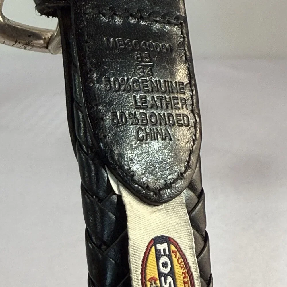 Fossil Mens Black Braided Leather Belt w/ Silver Buckle Size 34